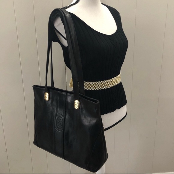 Vintage MARINO ORLANDI Smooth Black Leather Tote - Picture 9 of 17